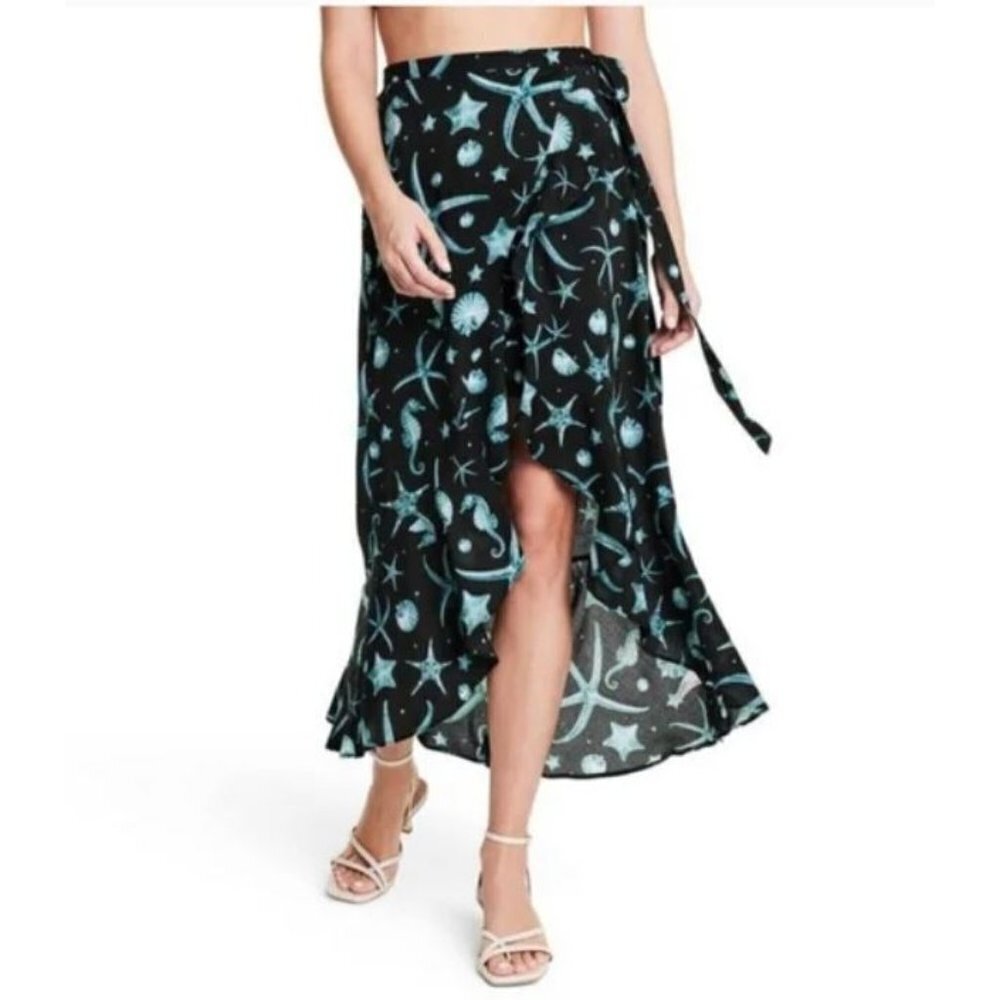 Agua Bendita x Target Women's Navy Blue Deep Sea Print Wrap Midi Skirt Size 2X